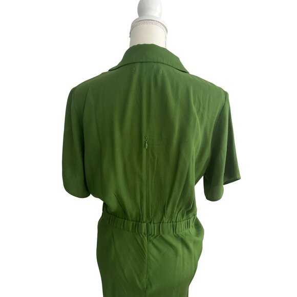 REFORMATION Green Zip Short Sleeve Dress Size Large - Picture 7 of 8